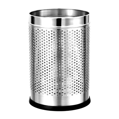 Stainless Steel 202 Perforated Design Open Top Dustbin - 25L | 10Inch (H) x 7 Inch (W)  Silver Trash Can with Anti-skid Base | For Bathroom, Bedroom, Kitchen & Toilet or Commercial Use