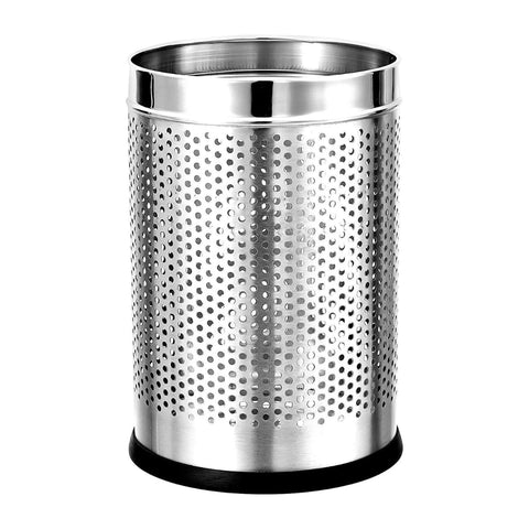 Stainless Steel 202 Perforated Design Open Top Dustbin - 25L | 10Inch (H) x 7 Inch (W)  Silver Trash Can with Anti-skid Base | For Bathroom, Bedroom, Kitchen & Toilet or Commercial Use