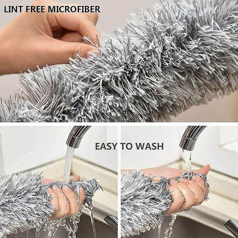 Microfiber Feather Duster Extendable Fan Cleaning Duster with 100 inches Expandable Pole Handle Washable Duster for High Ceiling Fans, Window Blinds, Furniture (Grey)