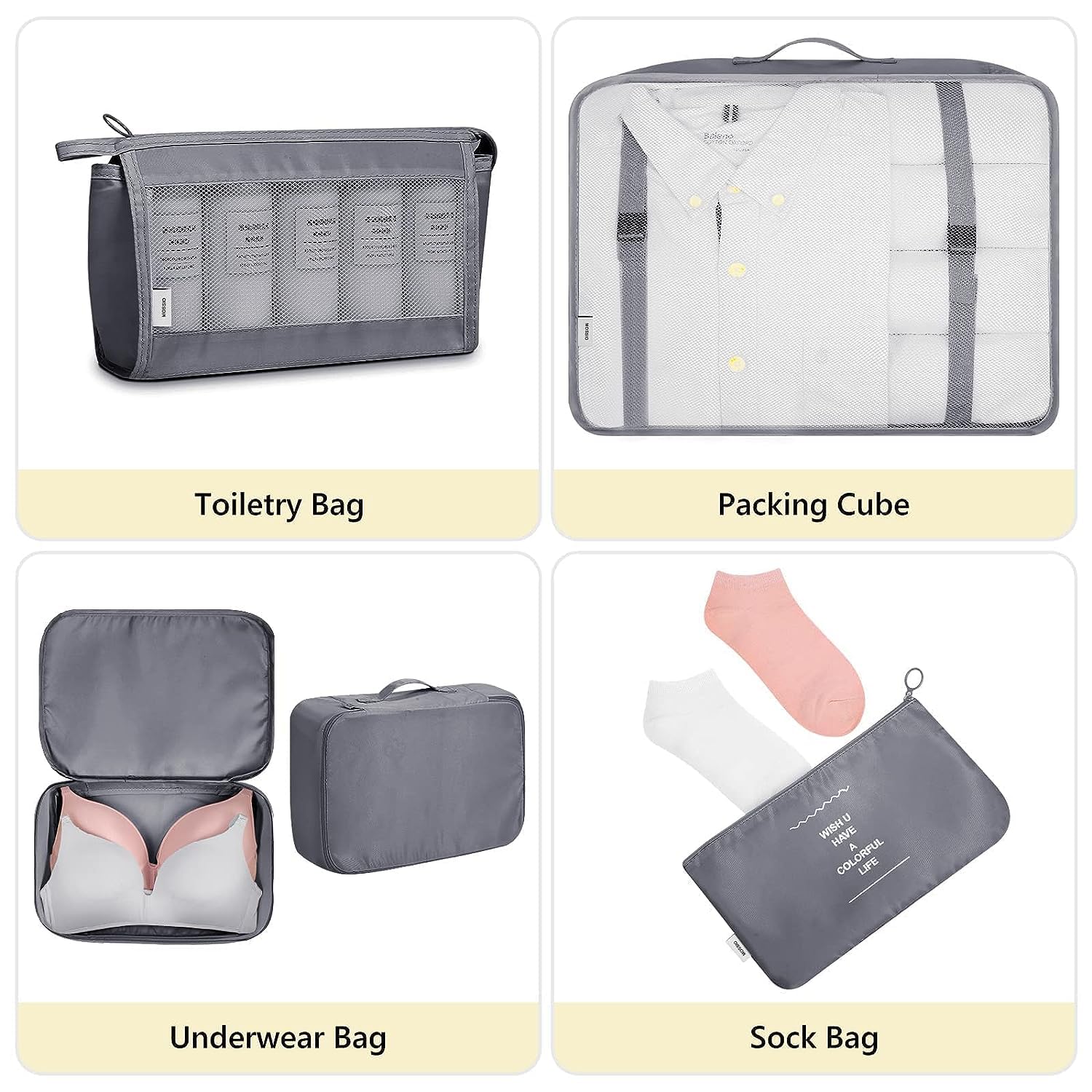 7 Pcs Travel Organizer Pouch Set | Packing Cubes for Clothes, Shoes, Toiletries, and Cosmetics | Space-Saving Travel Bags for Organized Packing