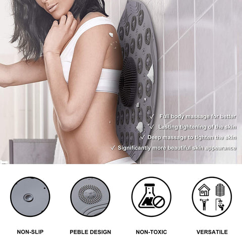 Anti-Skid Bathroom Shower Mat | Non-Slip Foot Pad with Suction Cups & Drain Holes | Soft Silicone Foot Massager Scrubber (Round)