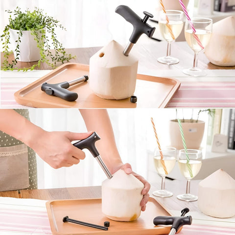 Coconut Opener - Stainless Steel Coconut Drill Cutter | Easy Coconut Cracking Tool for Fresh Coconut Water with Cleaning Stick (1PC)