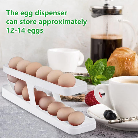 2-Tier Rolling Egg Dispenser | Space-Saving & Durable Polypropylene Egg Storage | Holds 12-14 Eggs with Gravity-Fed Design