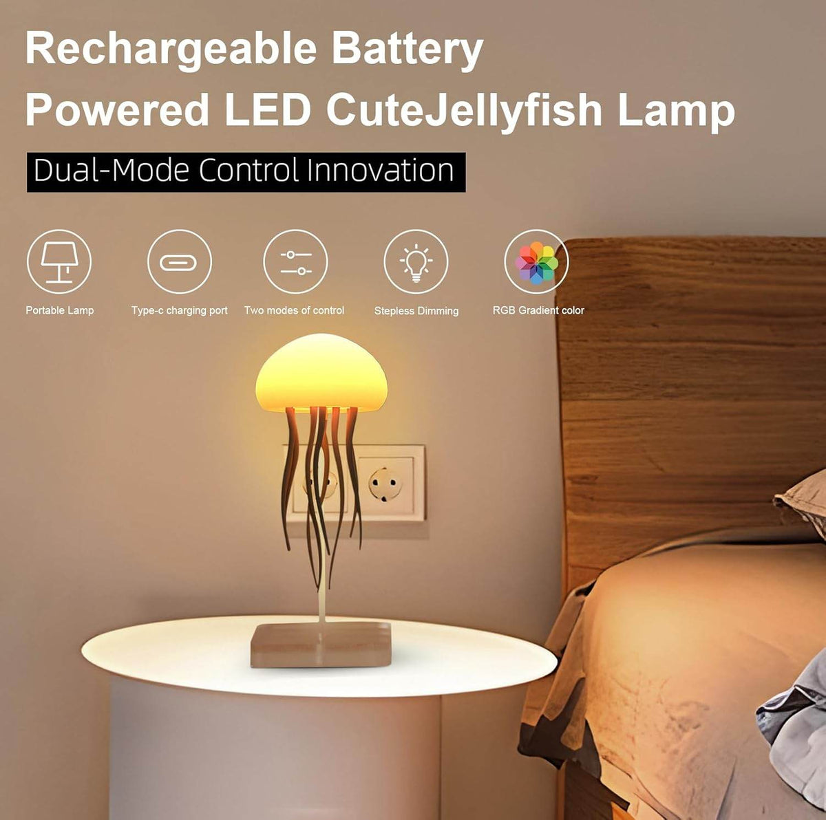 Jellyfish LED Night Light – 7-Color Changing Baby Room Lamp | Hanging + Base | Aesthetic Ocean-Themed Decor & Gift
