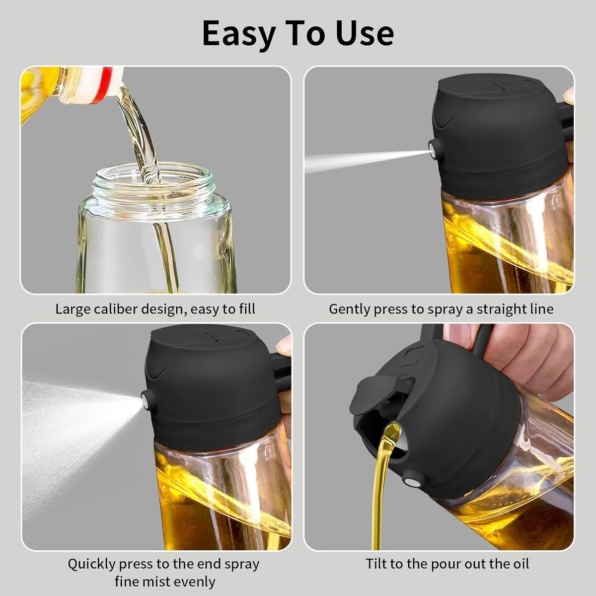 2-in-1 Glass Oil Sprayer and Dispenser Bottle with Premium Nozzle – Multi-Color Oil Dispenser and Sprayer (500 ML)