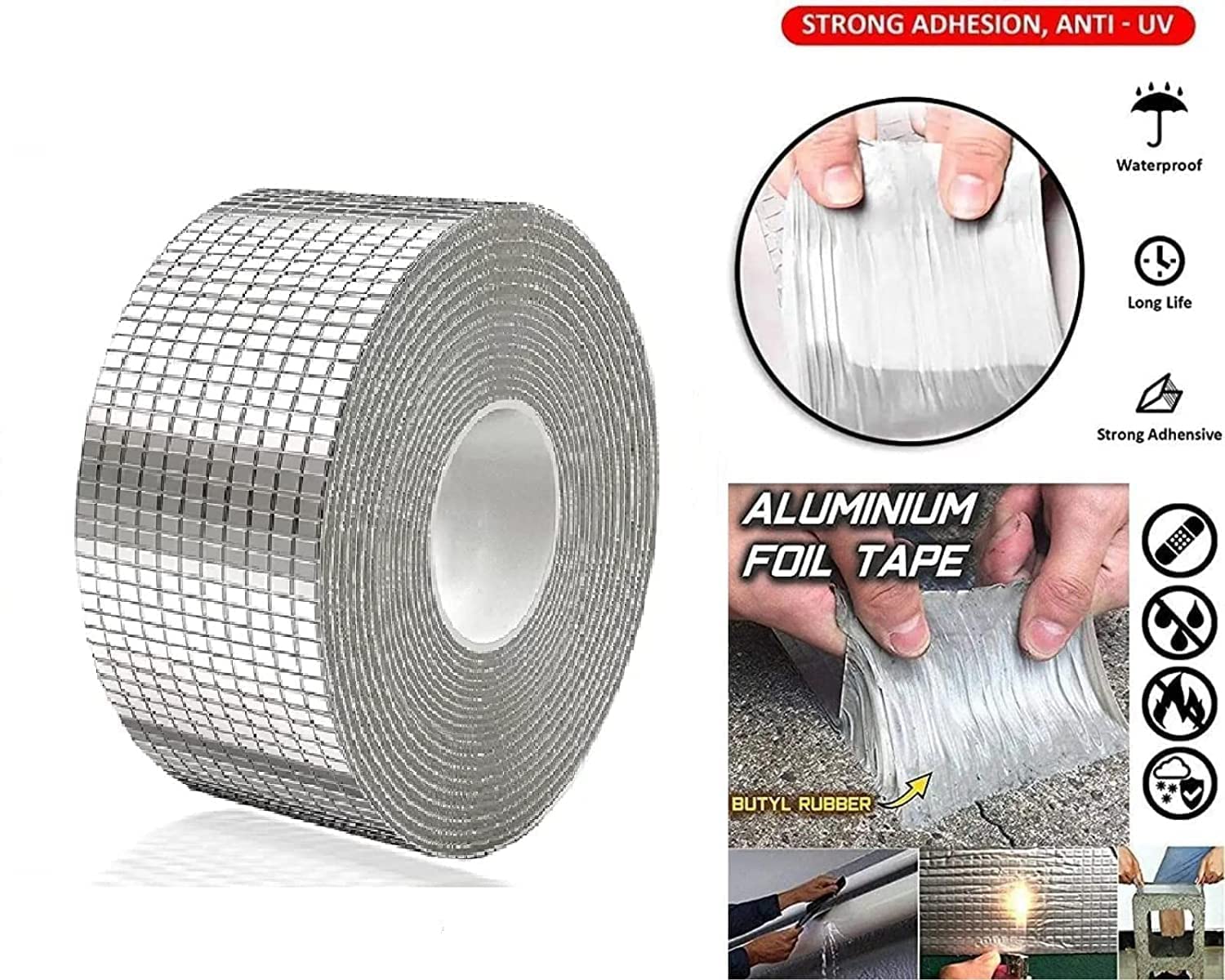 Leakage Repair Waterproof Tape for Pipe and Roof Leakages | Aluminium Foil Adhesive Sealing Duct Tape (5CM x 5M)