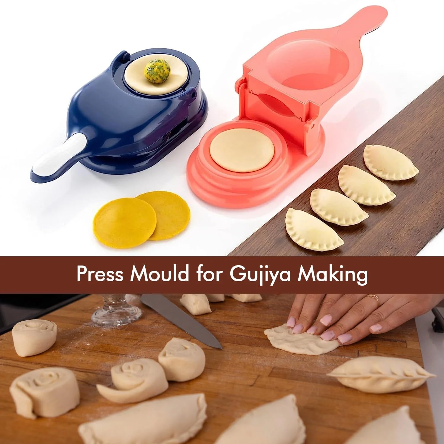 2-in-1 Dumpling Maker, Ghughra & Momos Mould Machine with Skin Press, Kitchen Tool for Gujiya and Puri