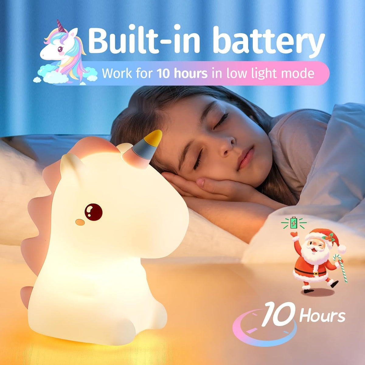 Silicone Unicone Night Light Rechargeable Led Lamp with 7-Color Breathing Modes, Touch Sensor Control
