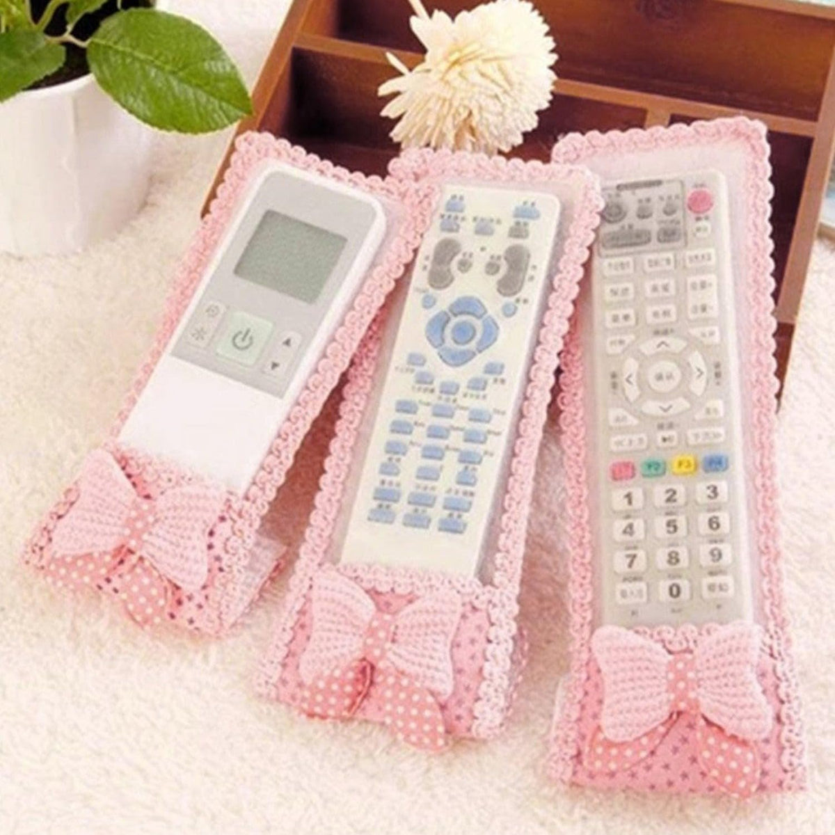 3Pc Remote Cover Set – Bow Knot Dust Covers for TV, AC, DTH, D2H, and More