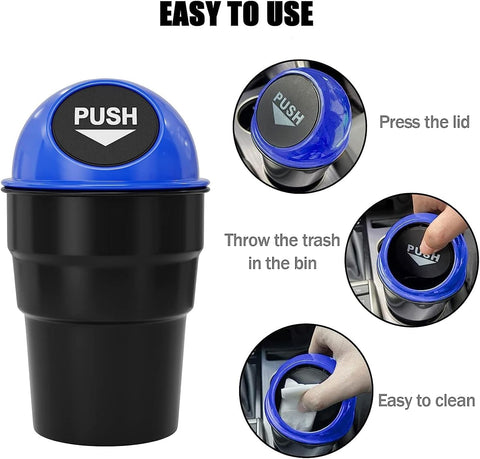 Portable Mini Car Dustbin/Trash Bin – Compact Car Garbage Can for Cup Holder, Travel & Storage (Black)