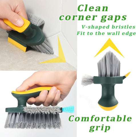 Grout Cleaner Brush 4-in-1 with Squeegee – Multifunctional V-Shape Gap Scrub Brush for Crevice, Corner, Window, Sink, Kitchen, and Bathroom Cleaning