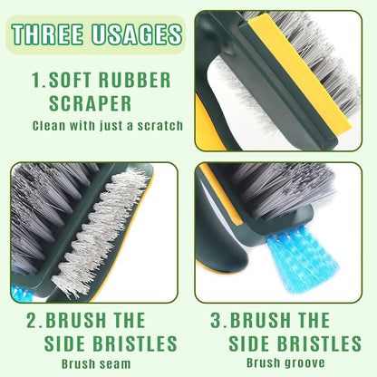 Grout Cleaner Brush 4-in-1 with Squeegee – Multifunctional V-Shape Gap Scrub Brush for Crevice, Corner, Window, Sink, Kitchen, and Bathroom Cleaning