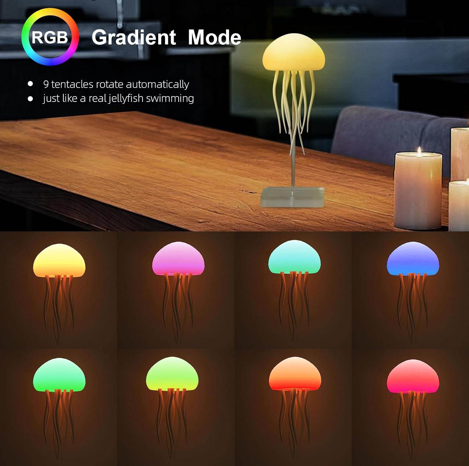 Jellyfish LED Night Light – 7-Color Changing Baby Room Lamp | Hanging + Base | Aesthetic Ocean-Themed Decor & Gift