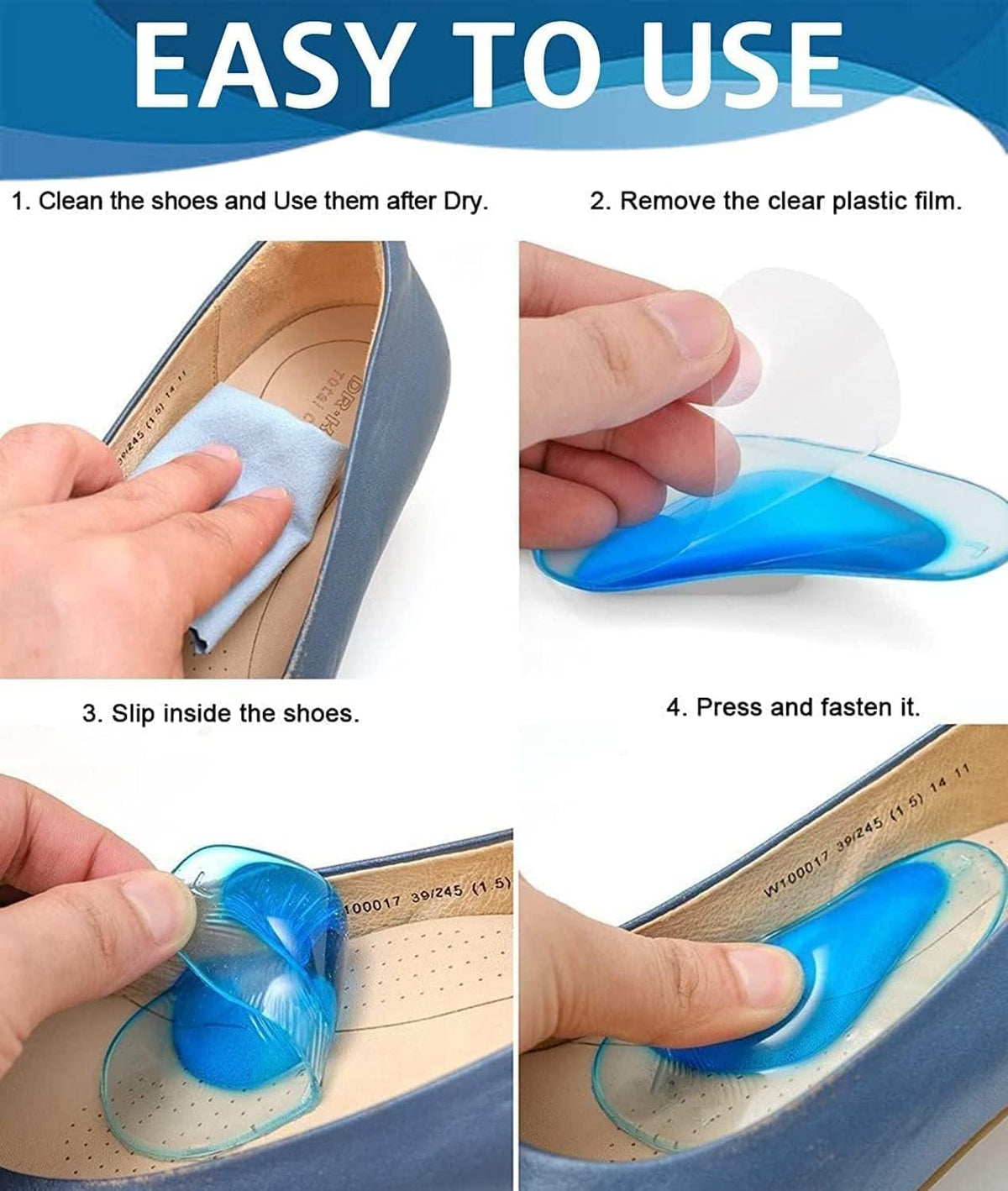 Silicone Gel Orthopedic Arch Support Pad for Heel Pain, Plantar Fasciitis & Flat Feet, Pair