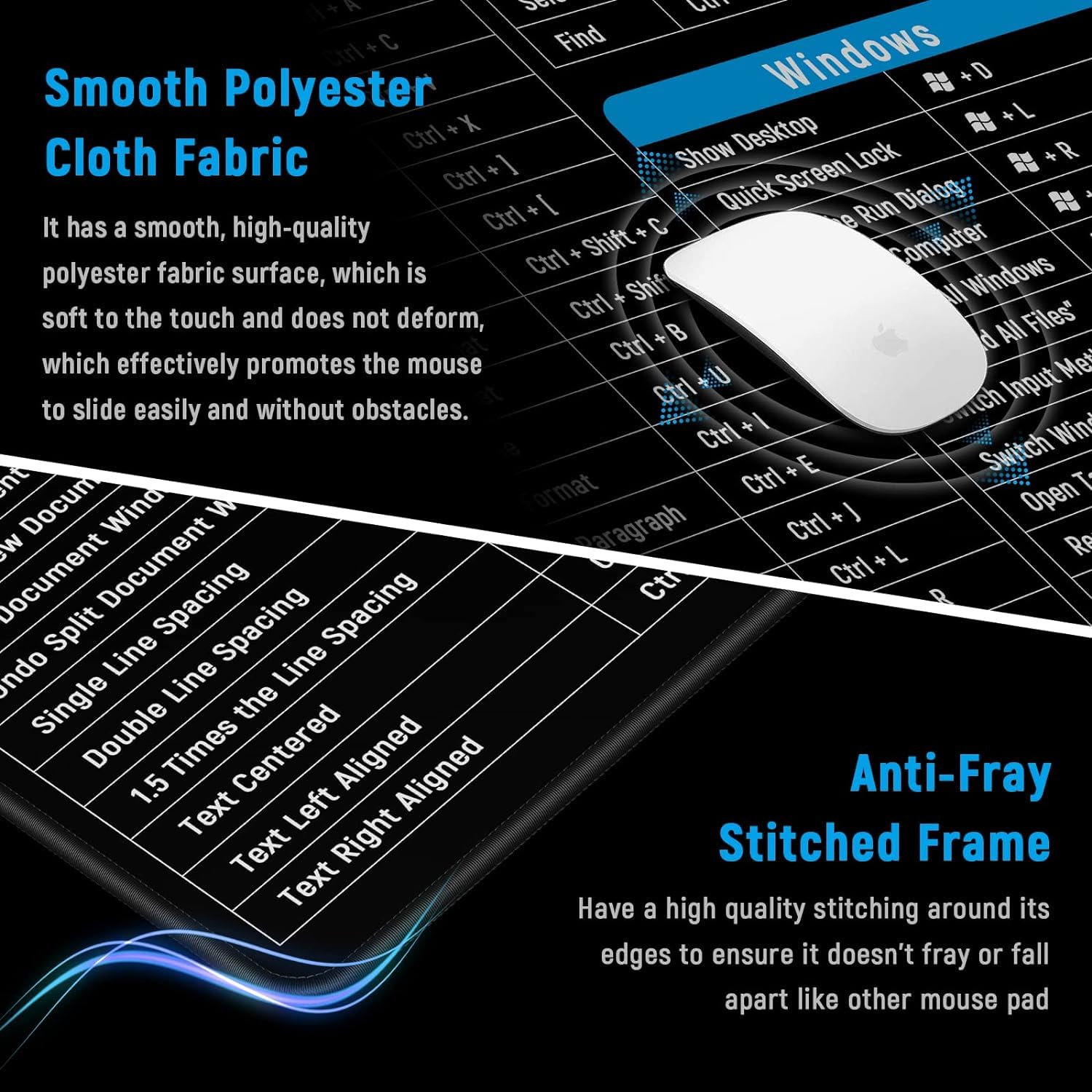 Anti-Slip Keyboard Pad | Office & Excel Shortcuts Cheat Sheet Mouse Pad | Large Extended Desk Mat with Smooth Cloth Surface & Rubber Base for Gaming, Office, and Work
