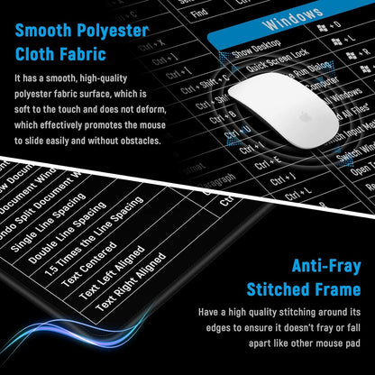 Anti-Slip Keyboard Pad | Office & Excel Shortcuts Cheat Sheet Mouse Pad | Large Extended Desk Mat with Smooth Cloth Surface & Rubber Base for Gaming, Office, and Work