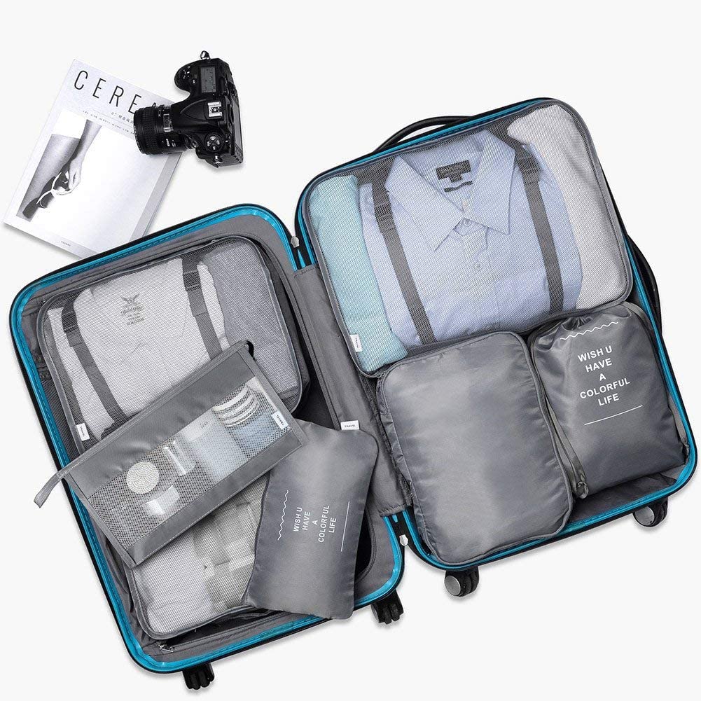 7 Pcs Travel Organizer Pouch Set | Packing Cubes for Clothes, Shoes, Toiletries, and Cosmetics | Space-Saving Travel Bags for Organized Packing
