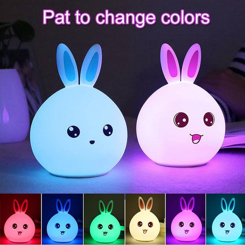 Cute Big Face Rabbit Silicone Beside Night Light For Kids, Color Changing Lamp Toddlers, Portable And Usb Rechargeable