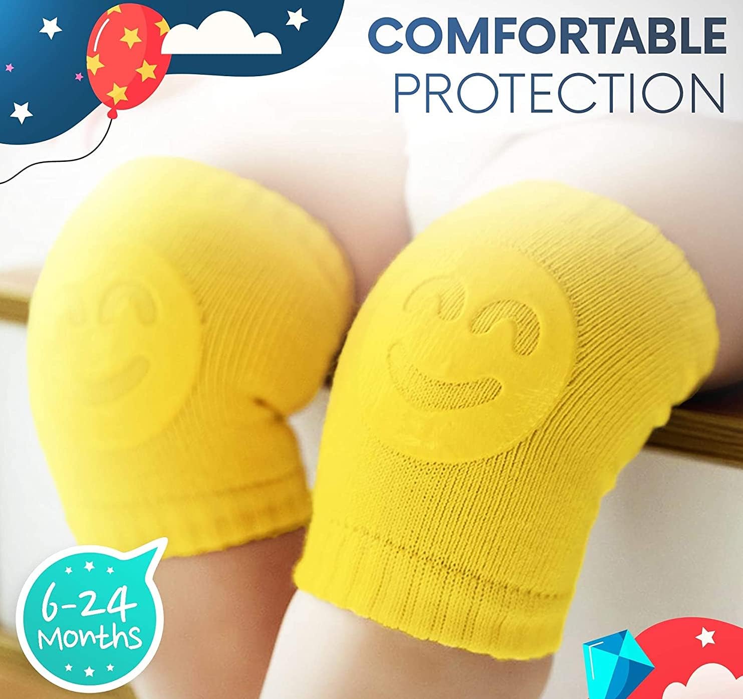 Baby Smiley Knee Pads for Crawling – Anti-Slip Elastic Cotton Knee & Elbow Safety Protectors (Random Color)