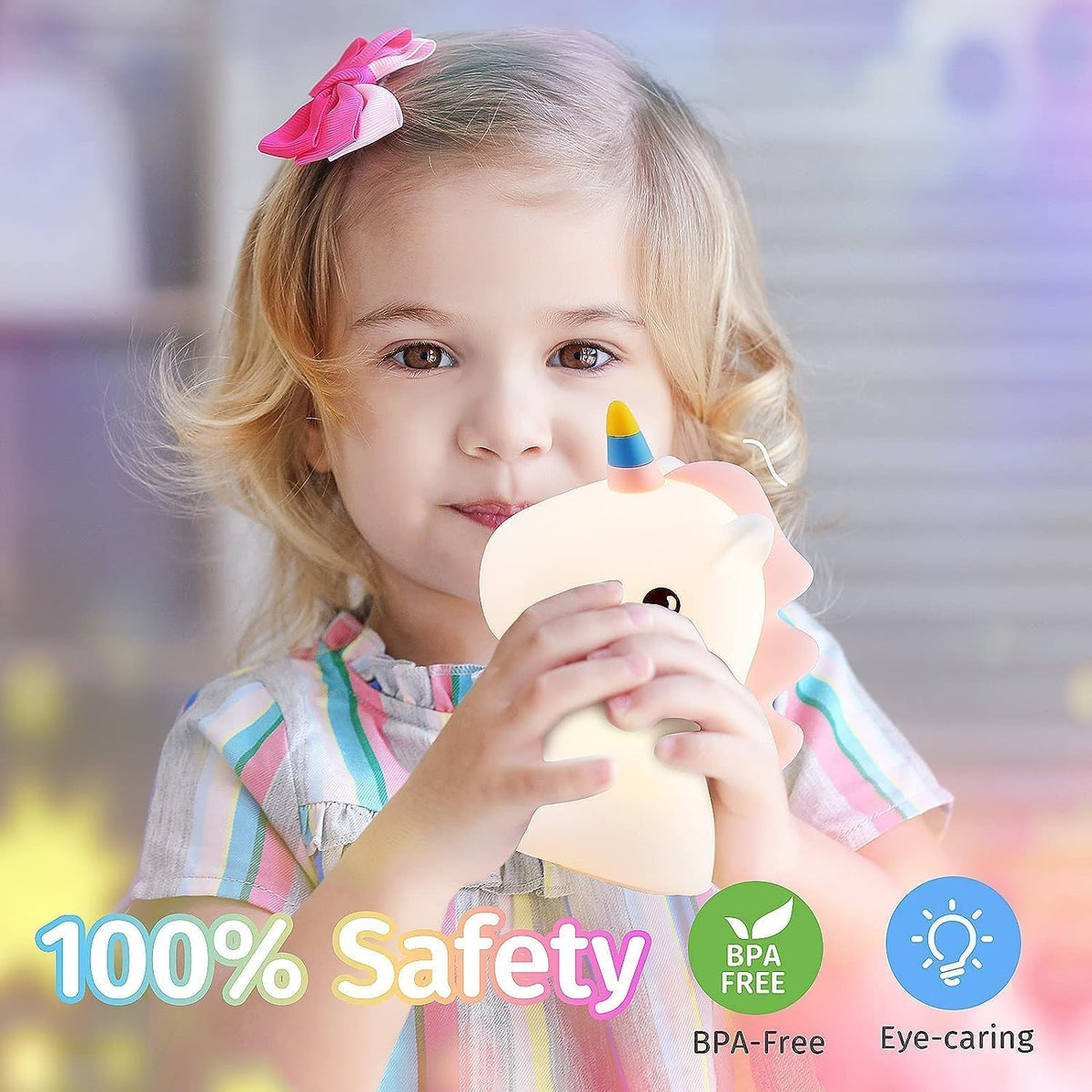 Silicone Unicone Night Light Rechargeable Led Lamp with 7-Color Breathing Modes, Touch Sensor Control