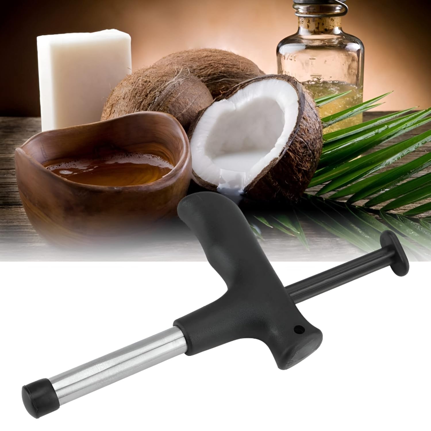 Coconut Opener - Stainless Steel Coconut Drill Cutter | Easy Coconut Cracking Tool for Fresh Coconut Water with Cleaning Stick (1PC)