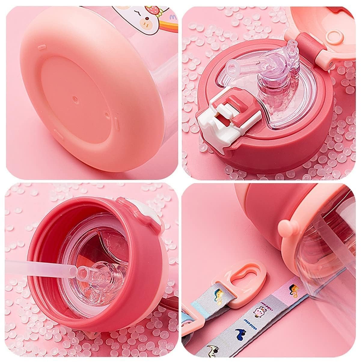 Multi-Cartoon Design Water Bottle with Straw & Strap | BPA-Free, Non-Toxic, Anti-Leak Bottle for Kids | Perfect for School & Home