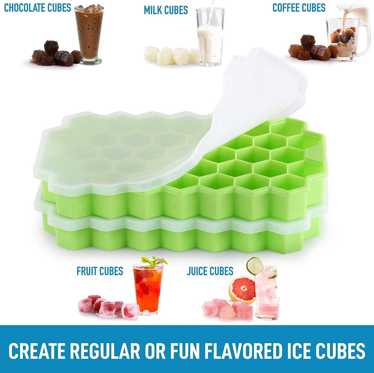 Silicone Honeycomb Ice Cube Tray, 37 Cavity Reusable Mould for Freezer and Baking