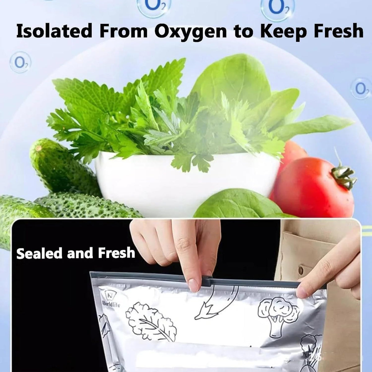 10 PCS Reusable Aluminum Food Storage Bags | Stand-Up Foil Zip Lock Pouches | Leakproof & Resealable Fresh-Keeping Bags for Vegetables, Fruits, Snacks & Meat