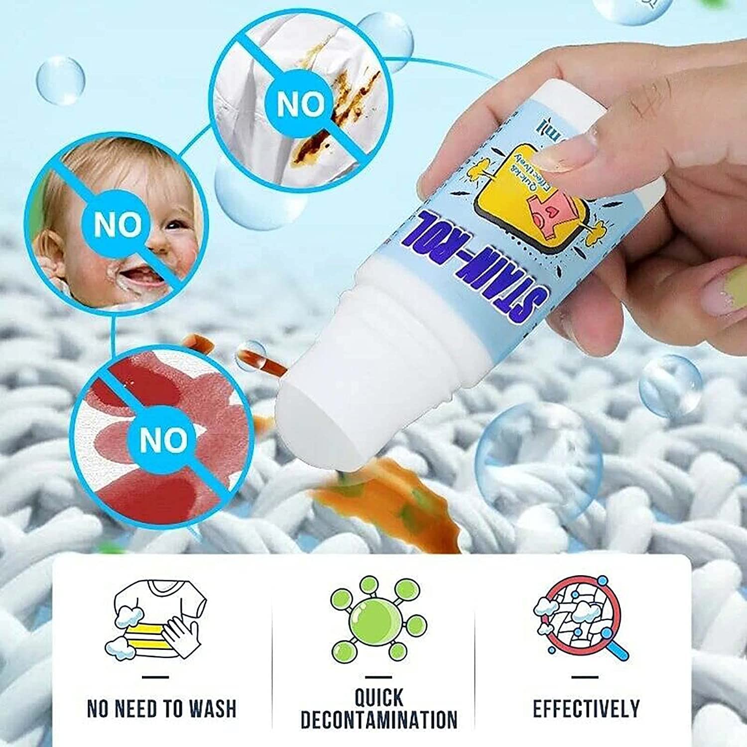 Instant Multi-Purpose Roll Bead Stain Remover for Clothes, pack - 1