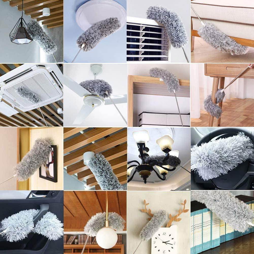 Microfiber Feather Duster Extendable Fan Cleaning Duster with 100 inches Expandable Pole Handle Washable Duster for High Ceiling Fans, Window Blinds, Furniture (Grey)