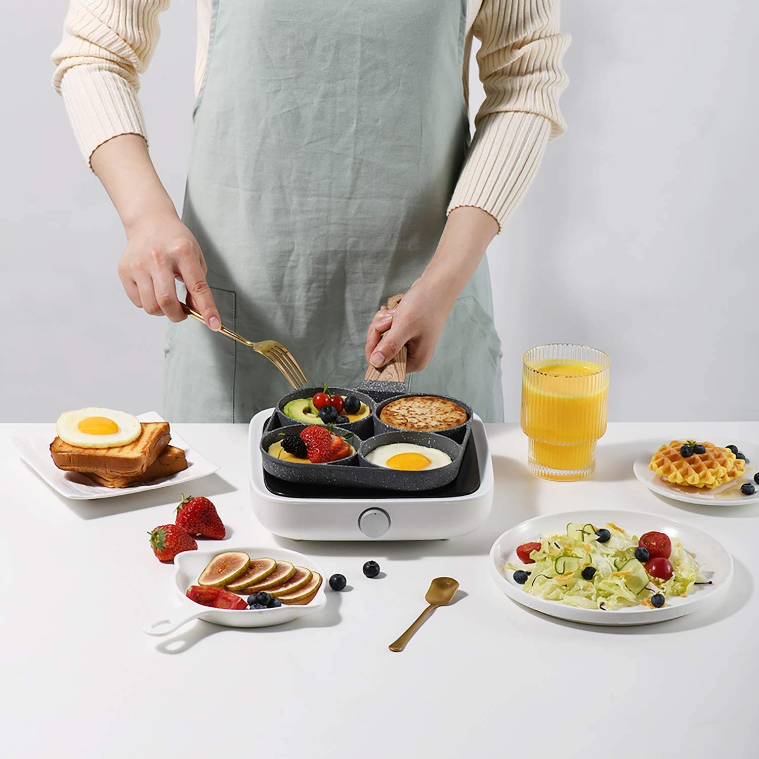 Non-Stick Frying Pan with 4 Hole | 7.5 IN Pancake Pan | Fried Egg & Burger Pan | Multi-Purpose Breakfast Cooking Pan (Multicolor)
