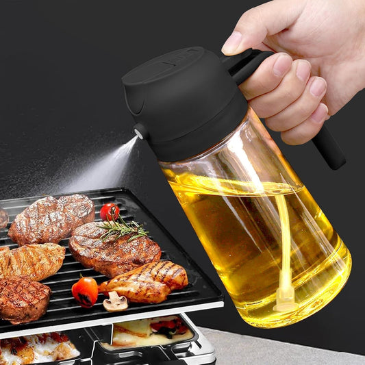 2-in-1 Glass Oil Sprayer and Dispenser Bottle with Premium Nozzle – Multi-Color Oil Dispenser and Sprayer (500 ML)