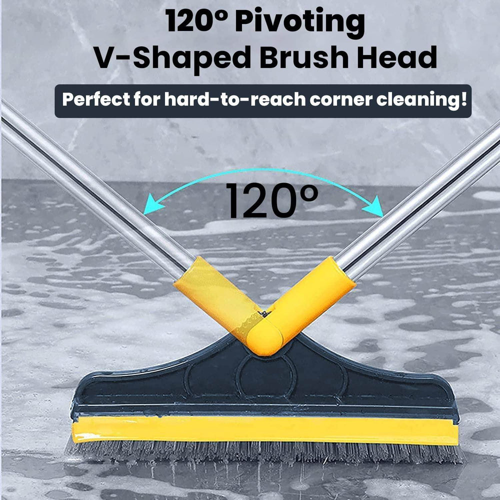 2-in-1 Bathroom Cleaning Brush with Floor Scrubber & Wiper 120 Rotating Head Long Handle Perfect for Cleaning Hard Floors