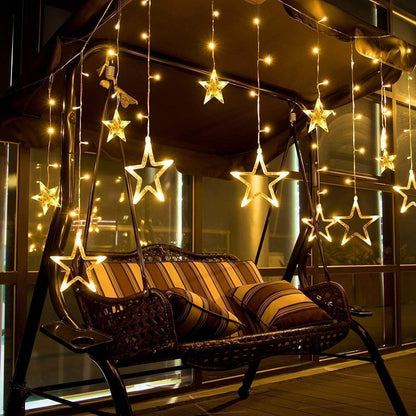 12 Star Curtain String Decorative Led Lights with 4 Meter (1 Curtain) 114 Led, (6+6 Star,Warm White,Corded electric,Plastic,Corner)