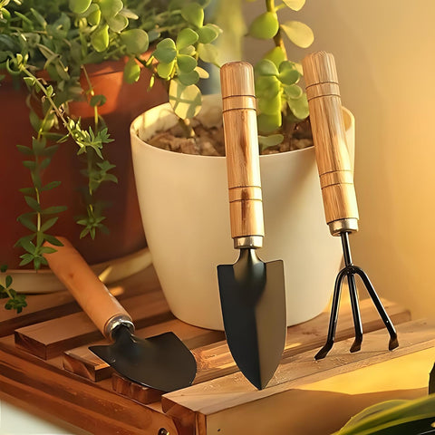3-Piece Gardening Tool Set: Mini Hand Cultivator, Small Trowel & Garden Fork for Home Gardening