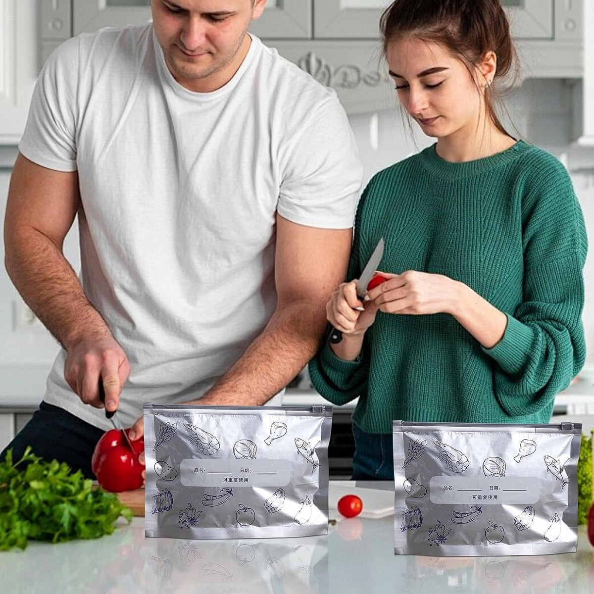 10 PCS Reusable Aluminum Food Storage Bags | Stand-Up Foil Zip Lock Pouches | Leakproof & Resealable Fresh-Keeping Bags for Vegetables, Fruits, Snacks & Meat