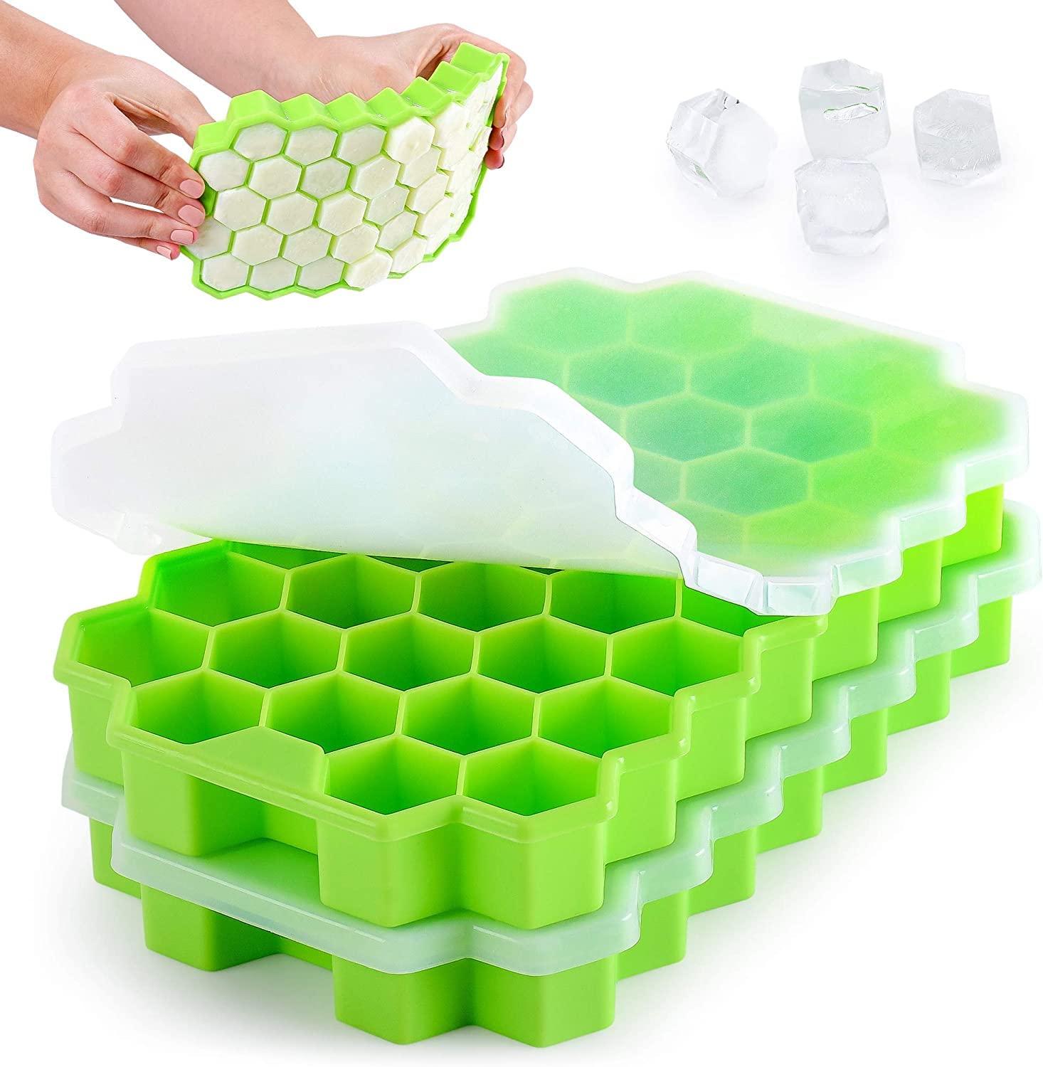 Silicone Honeycomb Ice Cube Tray, 37 Cavity Reusable Mould for Freezer and Baking