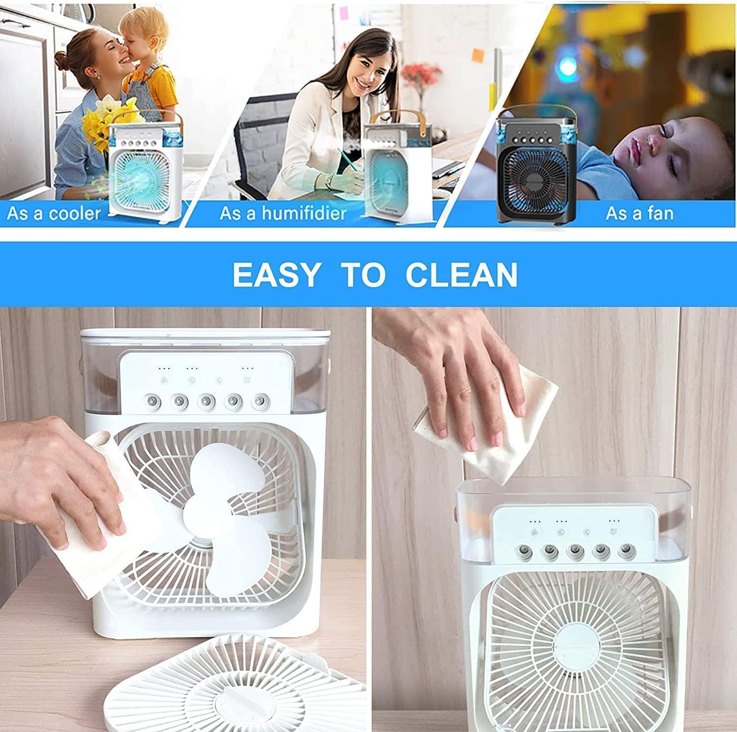 Portable Mini Air Conditioner – Quiet & USB Powered Personal Cooler with 3 Smart Speeds, 360° Adjustable Airflow & Timer for Home, Office & More