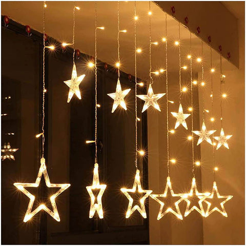 12 Star Curtain String Decorative Led Lights with 4 Meter (1 Curtain) 114 Led, (6+6 Star,Warm White,Corded electric,Plastic,Corner)