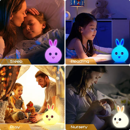 Cute Big Face Rabbit Silicone Beside Night Light For Kids, Color Changing Lamp Toddlers, Portable And Usb Rechargeable