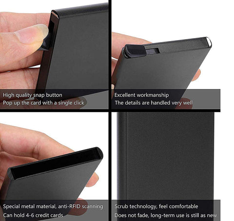 Black RFID Blocking Aluminium Pop-Up Card Holder – Secure Debit/Credit/ATM Wallet for Men & Women