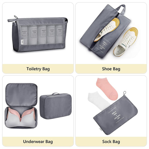 7 Pcs Travel Organizer Pouch Set | Packing Cubes for Clothes, Shoes, Toiletries, and Cosmetics | Space-Saving Travel Bags for Organized Packing