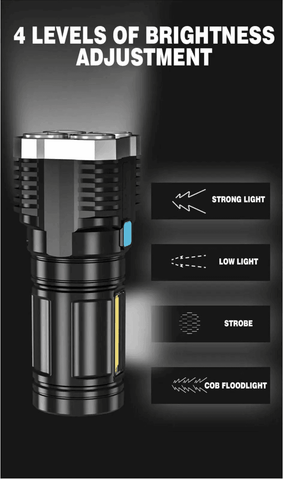 Gardino 2in1 OSL+COB LED Torch Rechargeable Flashlight 4 Modes Long Range 5W Power Light with Charging Indicator