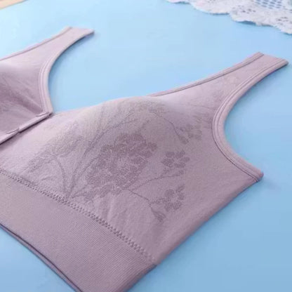 Plus Size Front Open Wireless Floral Bra – Soft Cotton Comfort for Women