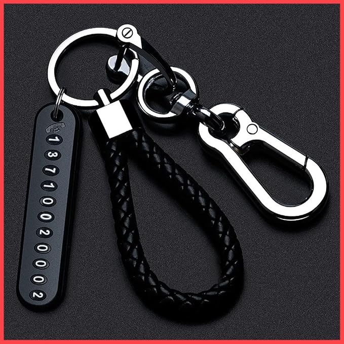 Anti-Lost Car Keychains With Phone Number Tag Metal Keychain Double Pendant Keyring For Car, Bike, Office Home, Black