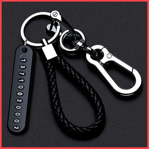 Anti-Lost Car Keychains With Phone Number Tag Metal Keychain Double Pendant Keyring For Car, Bike, Office Home, Black