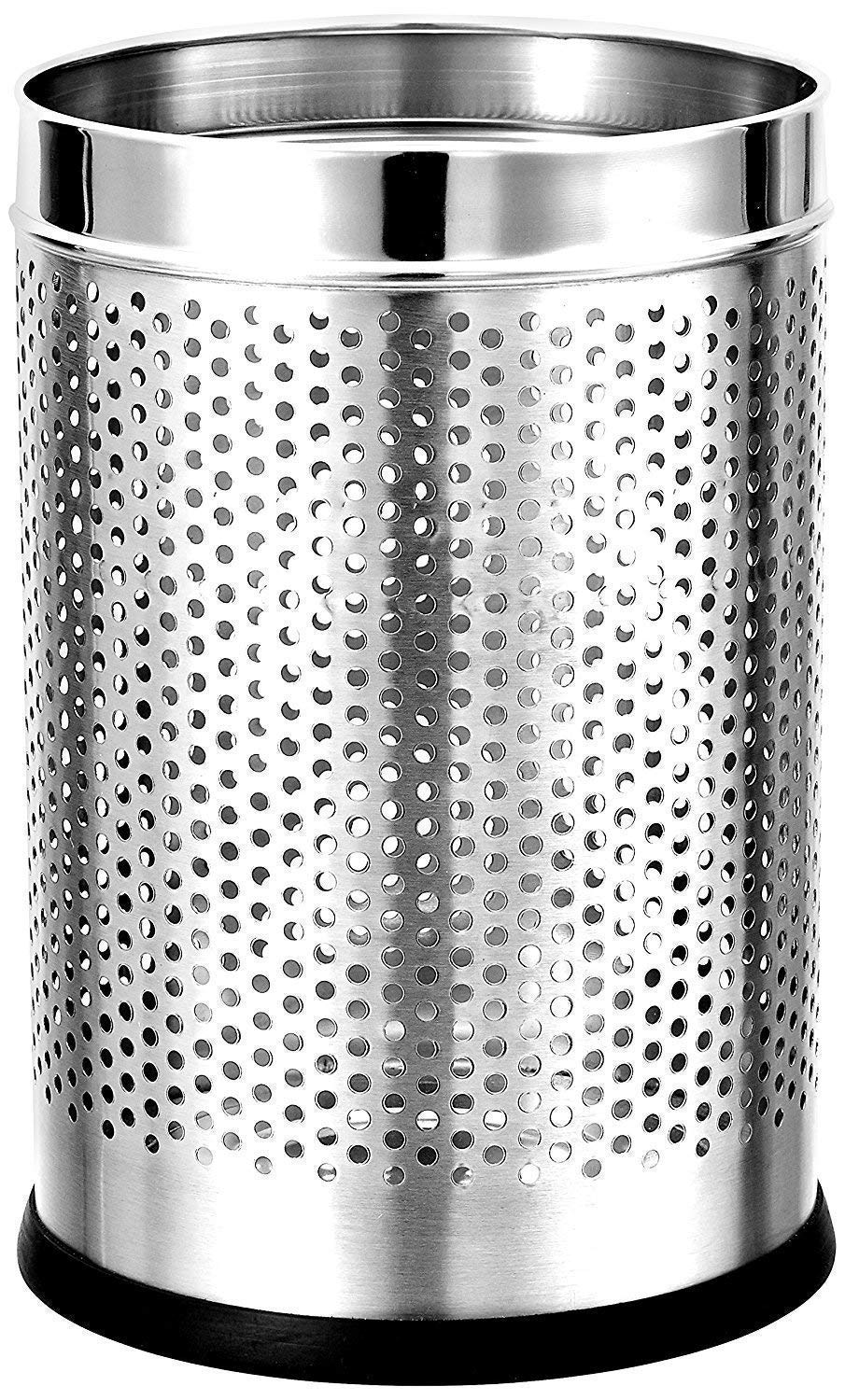 Stainless Steel 202 Perforated Design Open Top Dustbin - 25L | 10Inch (H) x 7 Inch (W)  Silver Trash Can with Anti-skid Base | For Bathroom, Bedroom, Kitchen & Toilet or Commercial Use