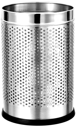 Stainless Steel 202 Perforated Design Open Top Dustbin - 25L | 10Inch (H) x 7 Inch (W)  Silver Trash Can with Anti-skid Base | For Bathroom, Bedroom, Kitchen & Toilet or Commercial Use