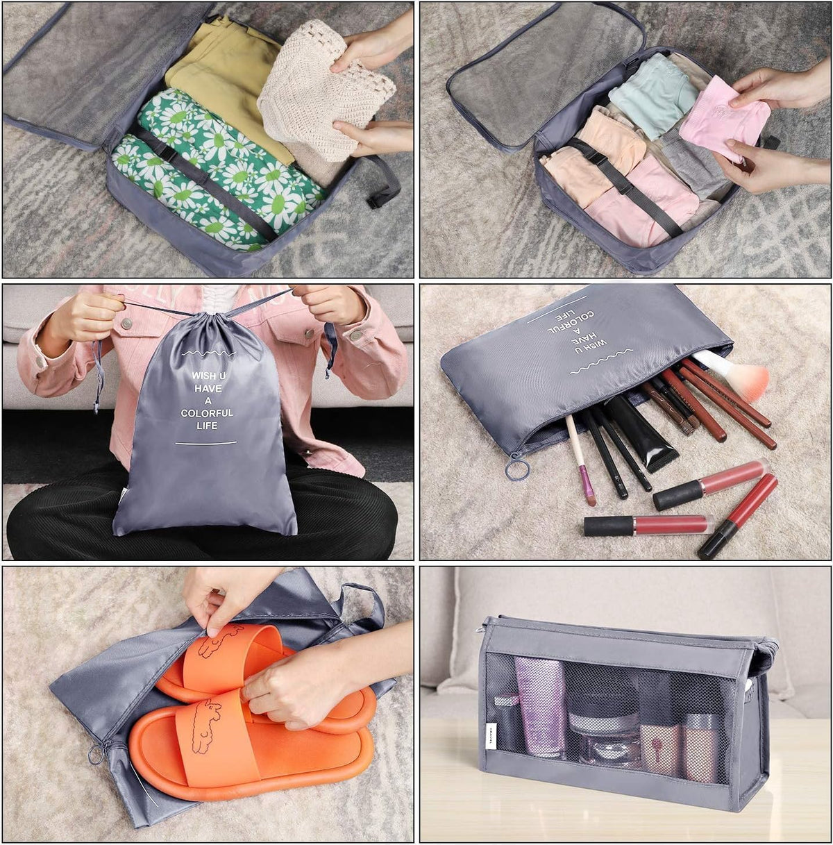 7 Pcs Travel Organizer Pouch Set | Packing Cubes for Clothes, Shoes, Toiletries, and Cosmetics | Space-Saving Travel Bags for Organized Packing