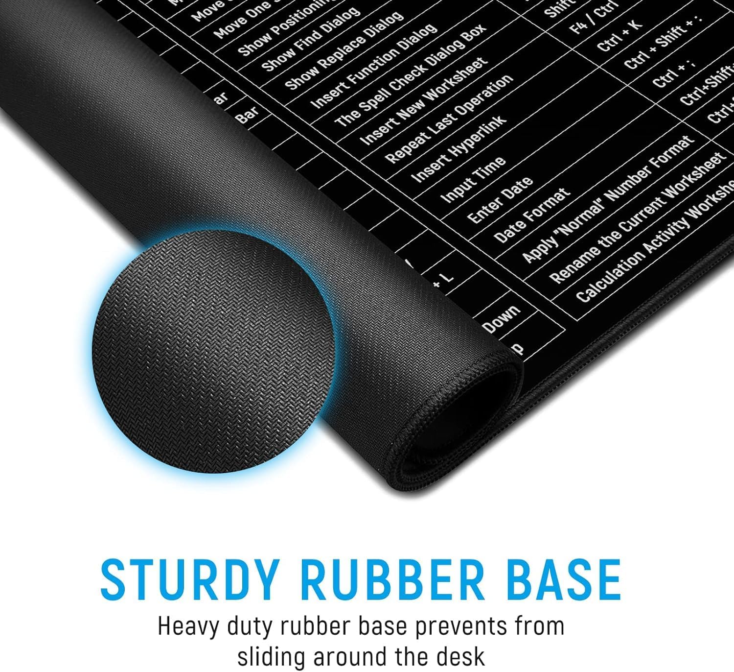 Anti-Slip Keyboard Pad | Office & Excel Shortcuts Cheat Sheet Mouse Pad | Large Extended Desk Mat with Smooth Cloth Surface & Rubber Base for Gaming, Office, and Work